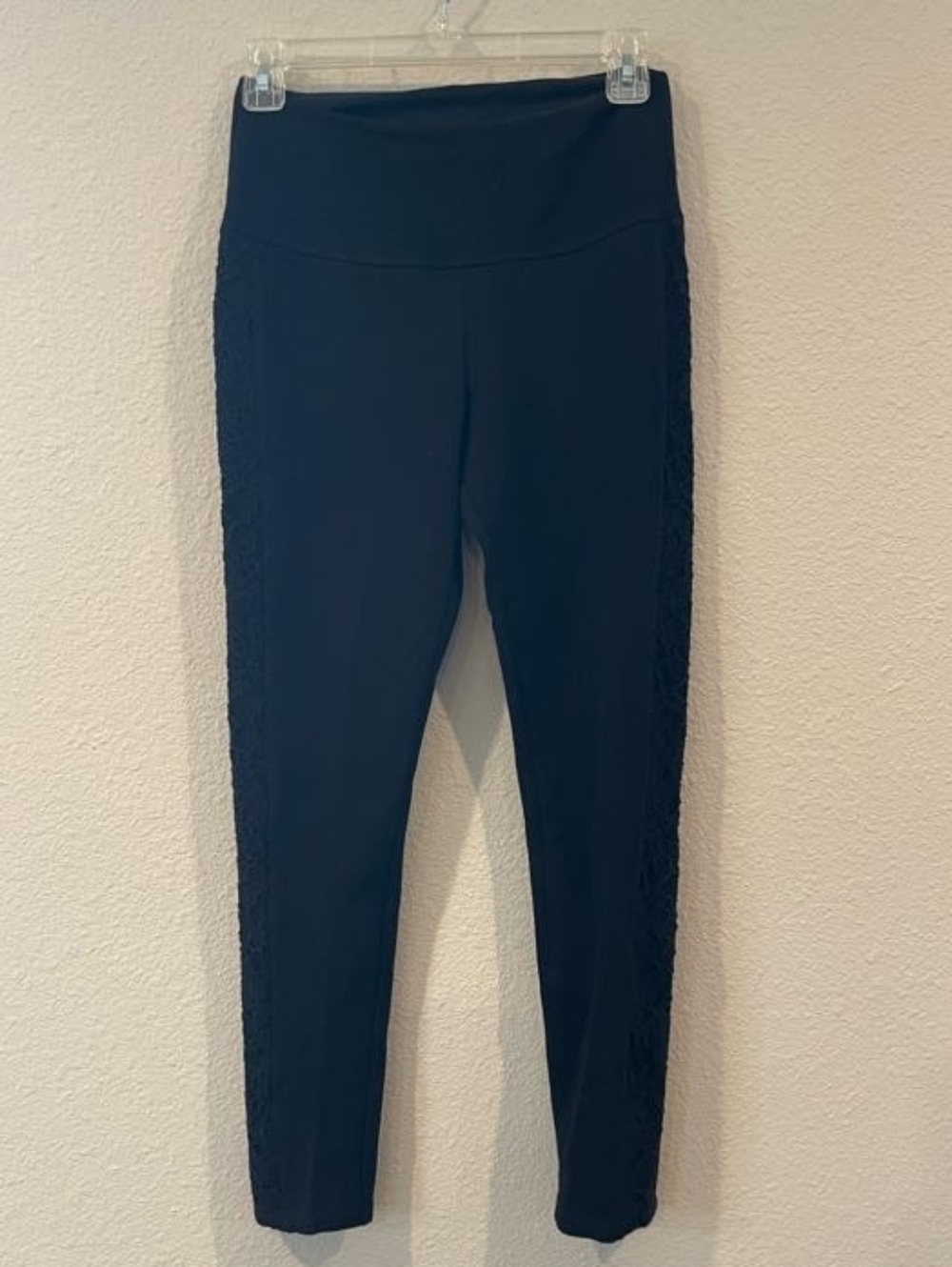 Ruby Ribbon Womens Black Lace Sides High Waisted Sculpting Leggings Size Medium